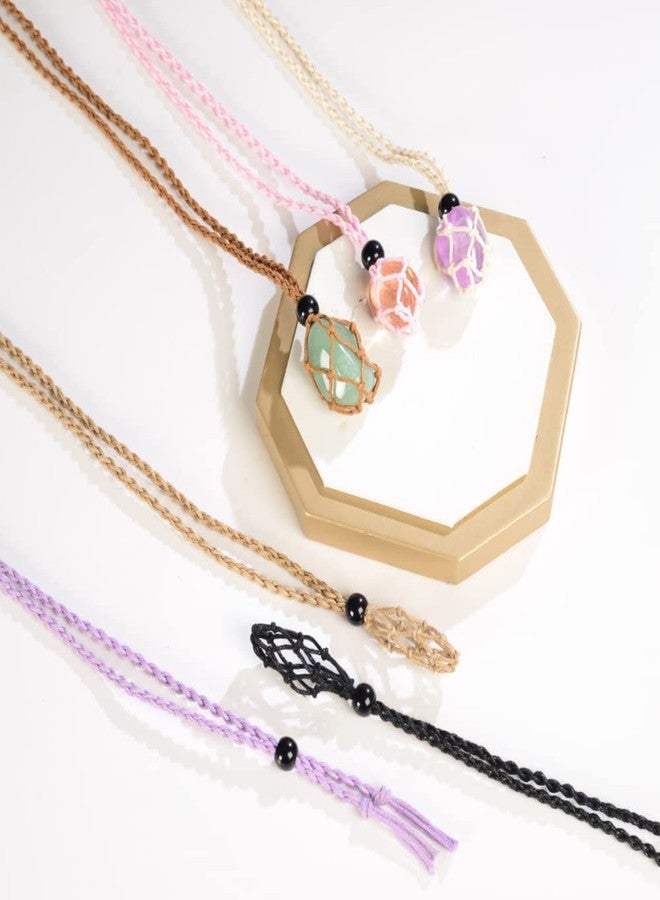 Weryerker 12-Piece Crystal Stone Cord Holder - Rope Hand-Woven Cord with Adjustable DIY Bracelet & Necklace (Coffee, Purple, Pink, Black, Khaki, Beige) - Image 5